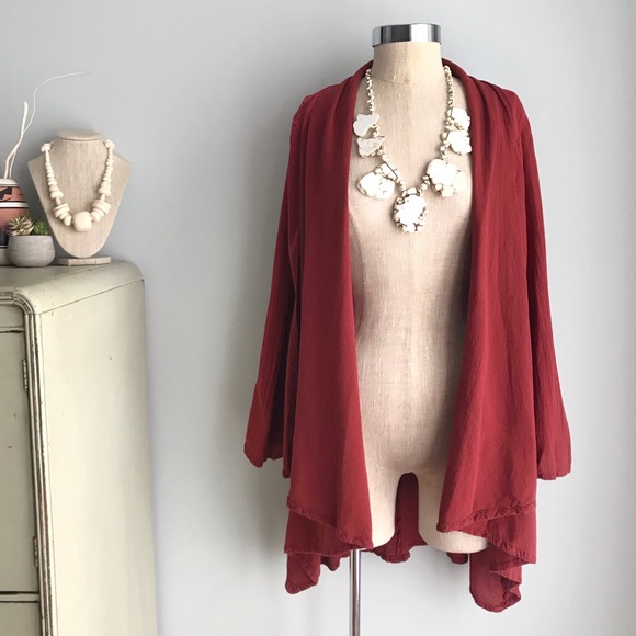 Oh My Gauze! Sweaters Oh My Gauze Rust Red Gauze Kimono Cardigan Sz